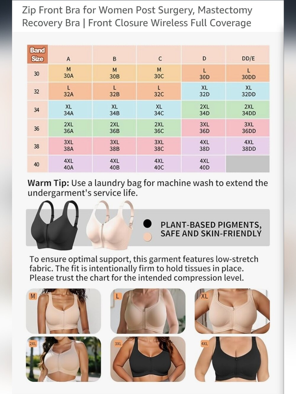 Like New Rolral Amazon Zip Front Closure Sports Medical Bra Black Size Large - Picture 6 of 6